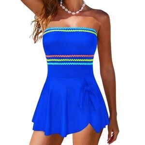 Strapless Royal Blue Skirted One-Piece Swimsuit